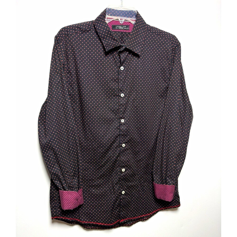 Level Ten Women's L Stretch Dress Shirt Black/Red Geometric Long Sleeve